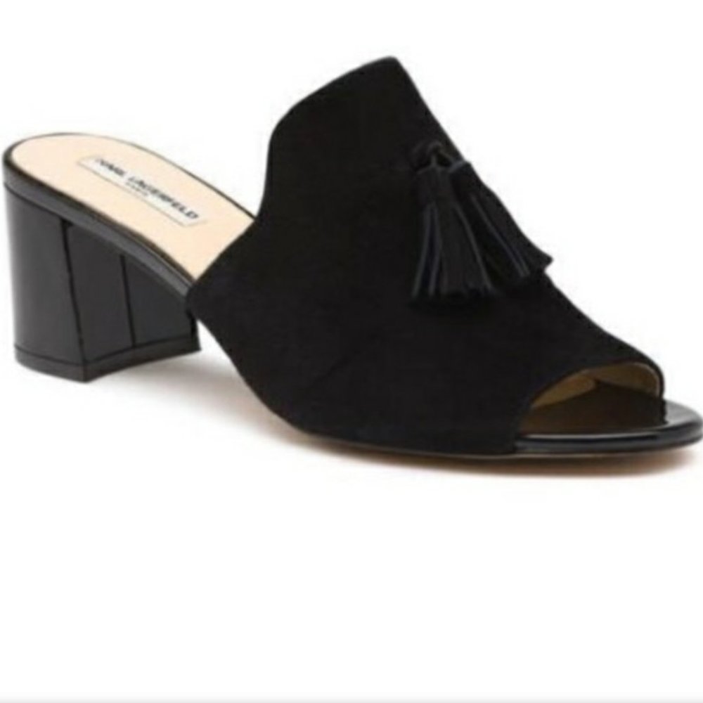 Karl Lagerfeld Paris Hettie Suede Mules sandal heels black 6